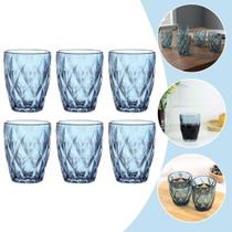 Jogo de Copo Diamante 280ml com 6 peças em vidro resistente, ideal para água, suco e bebidas Perfeito para mesa posta elegante e sofisticada Azul