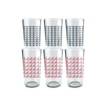 Jogo De Copo Geometric Bar Água Suco Vidro 390ml - Kit 6 Un