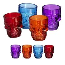 Jogo De Copo Shot Dose Vidro Caveira Colorido Kit Com 4 Pçs