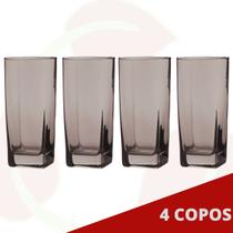 Jogo de Copo Vidro Bali 320ml Quadrado Cinza Agua - 4Un