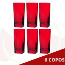 Jogo de Copo Vidro Bali 320ml Quadrado Vermelho Agua - 6Un