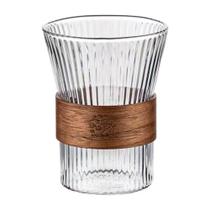 Jogo De Copos 1 Peças Listras Com Alça De Madeira 320ml