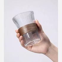 Jogo De Copos 2 Peças Listras Com Alça De Madeira 320ml