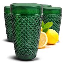 Jogo de Copos 255 ml de Vidro Verde Barroco Suco Água Kit 6 Unidades