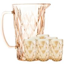 Jogo de Copos com Jarra de Vidro Diamond Âmbar para Àgua ou Suco 7 Peças
