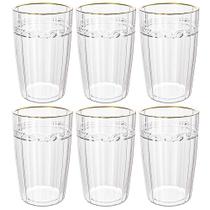 Jogo de Copos de Cristal Transparente Fio de Ouro Imperial 370ml 6 peças - Lyor