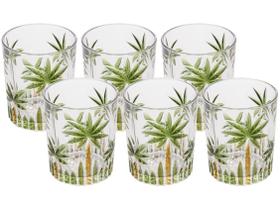 Jogo de Copos de Cristal Verde 340ml 6 Peças Wolff Handpain Palm Tree Jogo de Copos de Cristal Verde 340ml 6 Peças Wolff Handpain Palm Tree