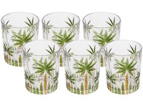 Jogo de Copos de Cristal Verde 340ml 6 Peças Wolff Handpain Palm Tree