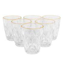 Jogo De Copos De Vidro Diamond Fio De Ouro 280ml 6 Peças