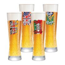 Jogo de Copos de Vidro Frases De Boteco All W N Coleção Polite Para Cerveja 280ml 4 Pcs Ruvolo
