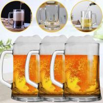 Jogo de Copos de Vidro para Cerveja - 3 Peças 490ml- Kit 3 Canecas Chopp de Vidro Grosso Transparente Para Bebidas Shopp Drink - IDEAL