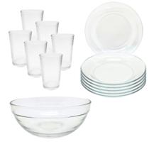 Jogo De Copos E Pratos 13 Peças Aparelho De Jantar com Bowl Liso Grande