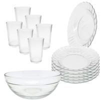 Jogo De Copos E Pratos 13 Peças Aparelho De Jantar com Bowl Liso Grande