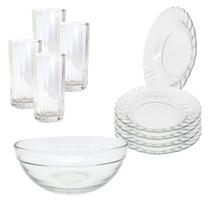 Jogo De Copos E Pratos 13 Peças Aparelho De Jantar com Bowl Pro Grande Completo