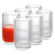 Jogo De Copos Grande Água Suco 6 Peças Vidro Canelado 430ml