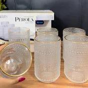 Jogo De Copos Pérola Transparente Em Vidro 6 Peças Qualidade Cor Borda De Ouro-460ml