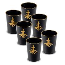 Jogo De Copos Saquê 6 peças Com Ideograma Japonês Preto