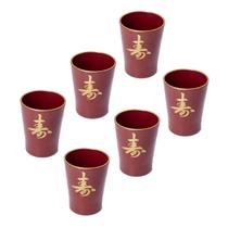 Jogo De Copos Saquê 6 Peças Com Ideograma Japonês Vermelho Jogo De Copos Saquê 6 Peças Com Ideograma Japonês Vermelho