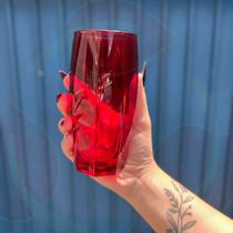 Jogo de Copos Vidro Florida 370ml Vermelho Suco Agua - 6Un
