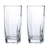 Jogo de Copos Vidro Texas 320ml Quadrado Suco Agua - 2Un
