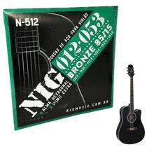 Jogo de cordas 012 em Aço para violão Tensão Média Nig N512 + corda extra E (mi) + palheta