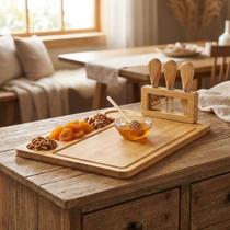 Jogo de Cortar Queijo com Tábua de Bambu 4 Peças Utensílios Cozinha Petiscos Fatiador Gourmet Luxo Casa Jogo de Cortar Queijo com Tábua de Bambu 4 Peças Utensílios Cozinha Petiscos Fatiador Gourmet Luxo Casa