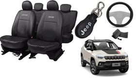 Jogo de Couro e Volante Jeep Compass 2018 a 2024 com Chaveiro Jogo de Couro e Volante Jeep Compass 2018 a 2024 com Chaveiro