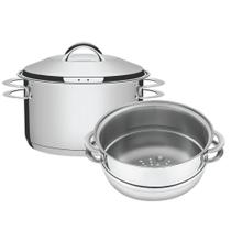 Jogo de Cozi Vapore Tramontina Solar em Aço Inox Fundo Triplo com Alças 2 peças 16 cm Jogo de Cozi Vapore Tramontina Solar em Aço Inox Fundo Triplo com Alças 2 peças 16 cm