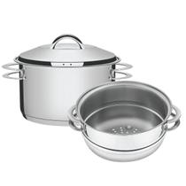 Jogo de Cozi Vapore Tramontina Solar em Aço Inox Fundo Triplo com Alças 2 peças 16 cm