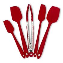 Jogo De Cozinha 05 Pçs Vermelho Silicone Pegador + Espátula - Uny gift