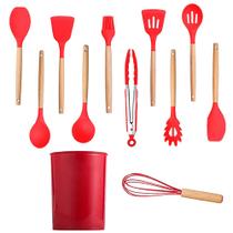 Jogo de Cozinha 12 Peças Silicone Fouet Colher Espatula Concha Escumadeira Utensilio Talheres Suporte Armazenamento Manuseio Preparo Refeiçao Multiuso