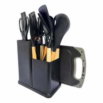 Jogo De Cozinha 19 Pçs Luxo Espatula Faca Tesoura Utensilios
