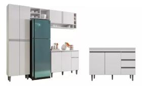 Jogo De Cozinha Compacta 11 Portas Com Um Balcão Para Pia Sem Tampo - Branco Branco Móveis Leartam