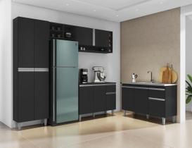 Jogo De Cozinha Compacta Vanessa Com Balcão Para Pia Sem Tampo - Preto Fosco Ajl