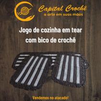 Jogo de cozinha em tear com bico de crochê