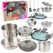 Jogo De Cozinha Infantil inox 3 Panelas Com 2 Tampas E Talheres Jogo De Cozinha Infantil inox 3 Panelas Com 2 Tampas E Talheres