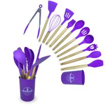Jogo de Cozinha Kit C/12 Peças de Silicone, Utensílios e Copo Suporte para Cozinha Cabo de Madeira Jogo de Cozinha Kit C/12 Peças de Silicone, Utensílios e Copo Suporte para Cozinha Cabo de Madeira