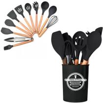 Jogo de Cozinha Kit com 12 Peças de Silicone, Utensílios e Copo Suporte para Cozinha Cabo de Madeira Jogo de Cozinha Kit com 12 Peças de Silicone, Utensílios e Copo Suporte para Cozinha Cabo de Madeira