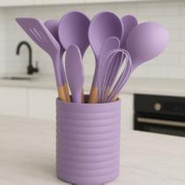 Jogo de Cozinha Kit Com 12 peças de Silicone Utensílios e Copo Suporte para Cozinha Cabo de Madeira Jogo de Cozinha Kit Com 12 peças de Silicone Utensílios e Copo Suporte para Cozinha Cabo de Madeira