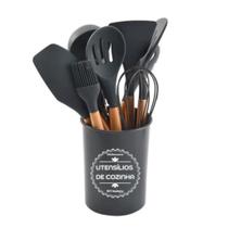 Jogo de Cozinha Kit com 12 Peças de Silicone, Utensílios e Copo Suporte para Cozinha Cabo de Madeira Jogo de Cozinha Kit com 12 Peças de Silicone, Utensílios e Copo Suporte para Cozinha Cabo de Madeira