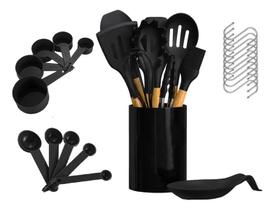 Jogo de Cozinha Kit com 33 Peças de Silicone, Utensilios e Copo Suporte para Cozinha Cabo de Madeira