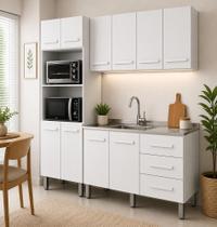 Jogo de Cozinha Modulada 180m 3 peças com Balcão de Pia 120m Sem Tampo/Cuba - Branco Móblis Jogo de Cozinha Modulada 180m 3 peças com Balcão de Pia 120m Sem Tampo/Cuba - Branco Móblis