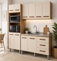 Jogo de Cozinha Modulada 180m 3 peças com Balcão de Pia 120m Sem Tampo/Cuba - Savana/Off White Móblis
