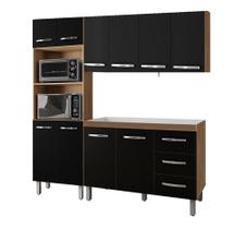 Jogo de Cozinha Modulada 180m 3 peças com Balcão de Pia 120m Sem Tampo/Cuba - Savana/Preto Móblis