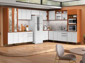 Jogo de Cozinha Modulada Luana em L de 388cmx285cm - Cimamomo/Branco Aramóveis