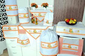 Jogo de Cozinha Ponto Cruz - Corujinha em Laranja