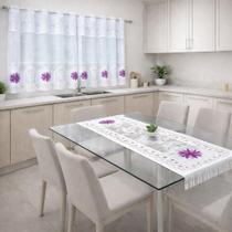 Jogo de Cozinha Renda Kit 2 Pçs Cortina + Caminho Estampado COR:FLOR