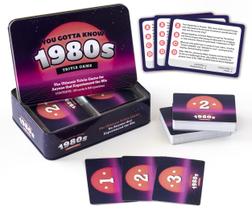 Jogo de curiosidades que você tem que conhecer dos anos 80 com 125 cartas e lata de metal