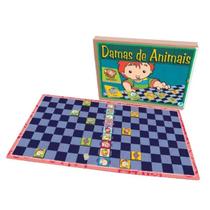 Jogo de damas animais em madeira - simque - 443 Jogo de damas animais em madeira - simque - 443