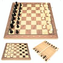 Jogo De Damas E Xadrez De Madeira 35x35 Tabuleiro 3 em 1